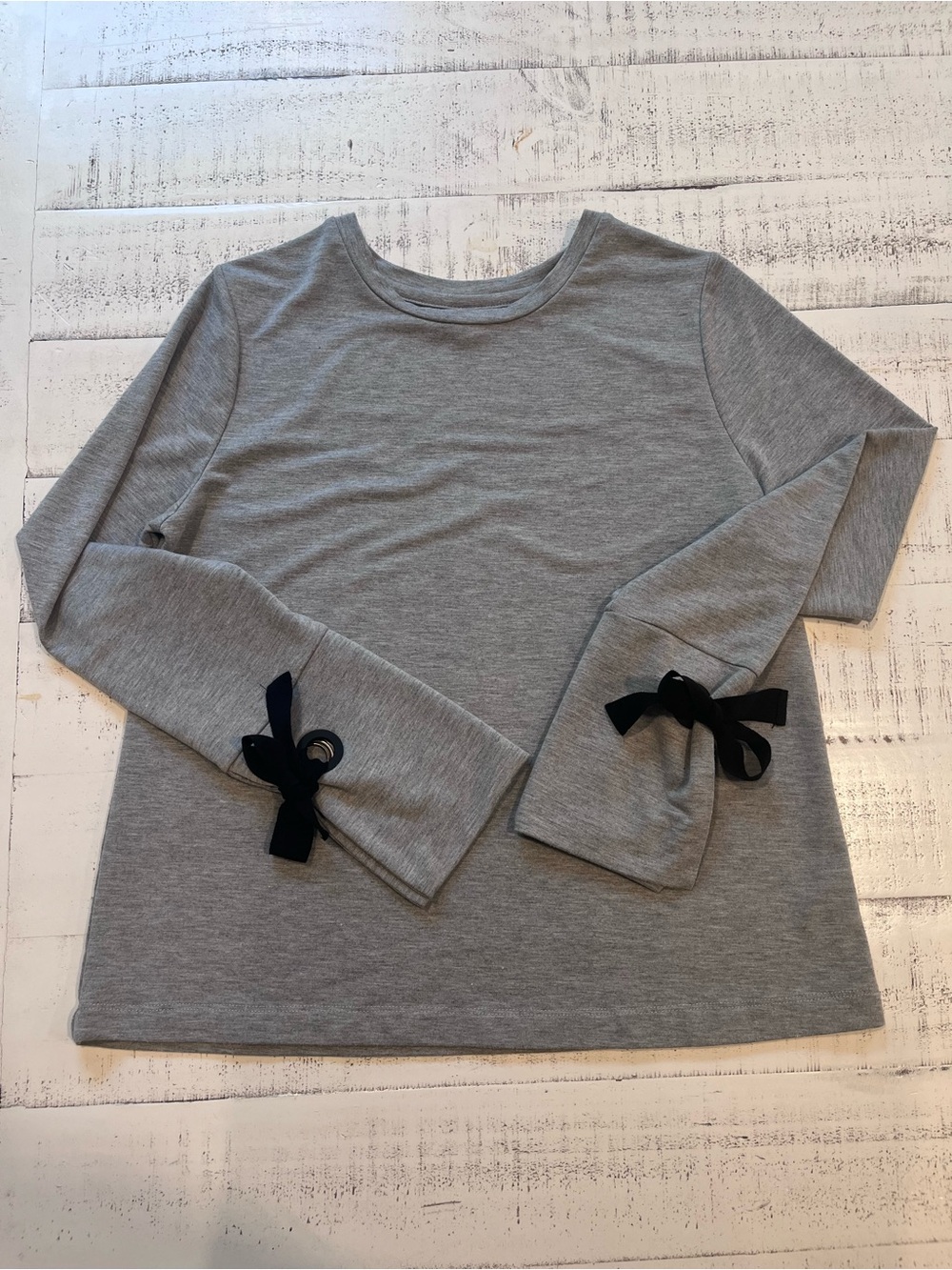 Women’s Grey Long-Sleeve Top with Black Bow Detail